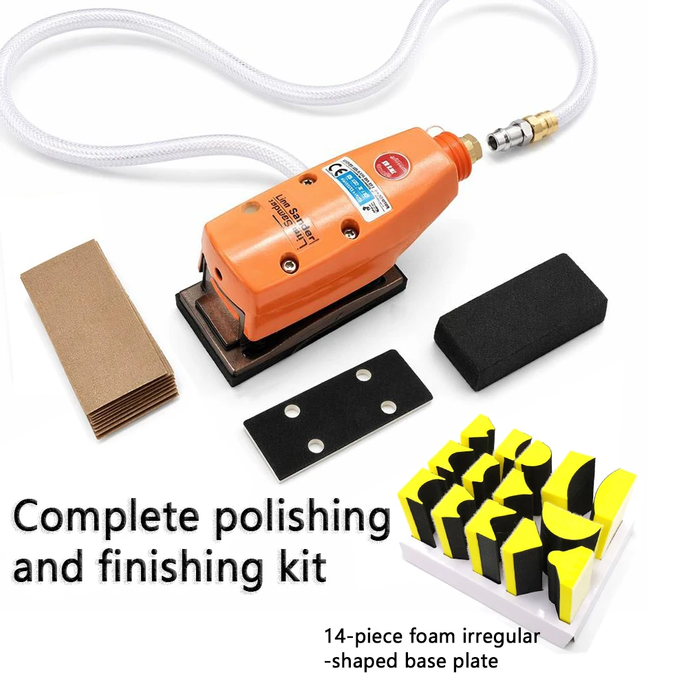 Orbital Pneumatic Sander - 14 Different Sponge Bases for Woodworking, Decoration & Auto Paint - 5mm Stroke, 6000RPM