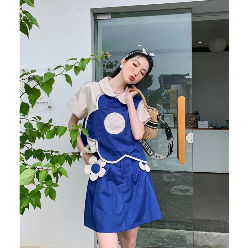 

Women's Wear Fashion Design Westernization, Age Reduction Temperament Lapel Flower Shirt High Waist Slim Short Skirt Two-piece