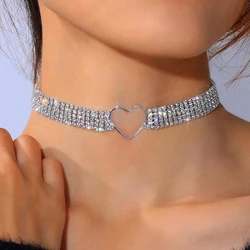 Stonefans Bling Geometric Crystal Choker Necklace Simple Hollow Heart Choker Necklace Female Rhinestone Statement Jewelry Gifts