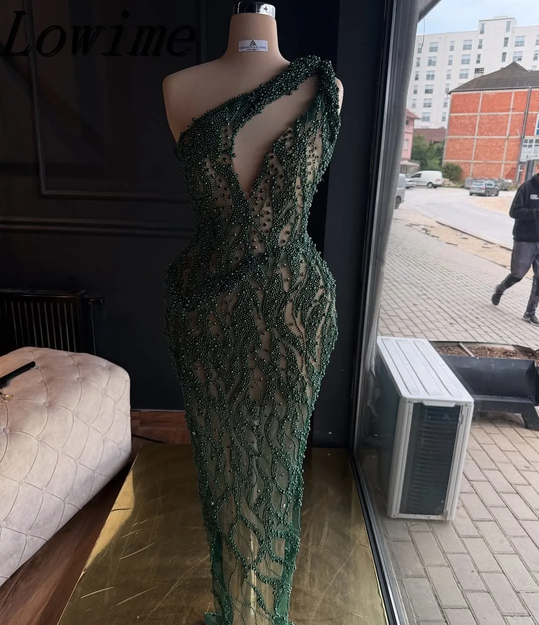 

Dark Green One-Shoulder Luxury Beading Evening Dress for Women 2025 Sleevesless Wedding Party Gown Celebrity Dress Customizable
