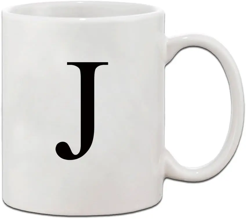 J Initial Monogram Personalized Letter J Ceramic Mug Coffe Cup Holiday Christmas Hanukkah Gift For Men & Women