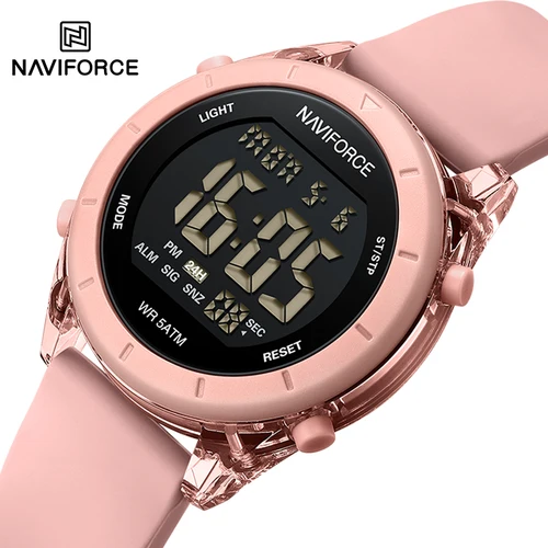 NAVIFORCE Reloj cómodo de silicona para Mujer, Reloj con pantalla LCD resistente al agua, relojes de pulsera electrónicos deportivos a la moda para Mujer