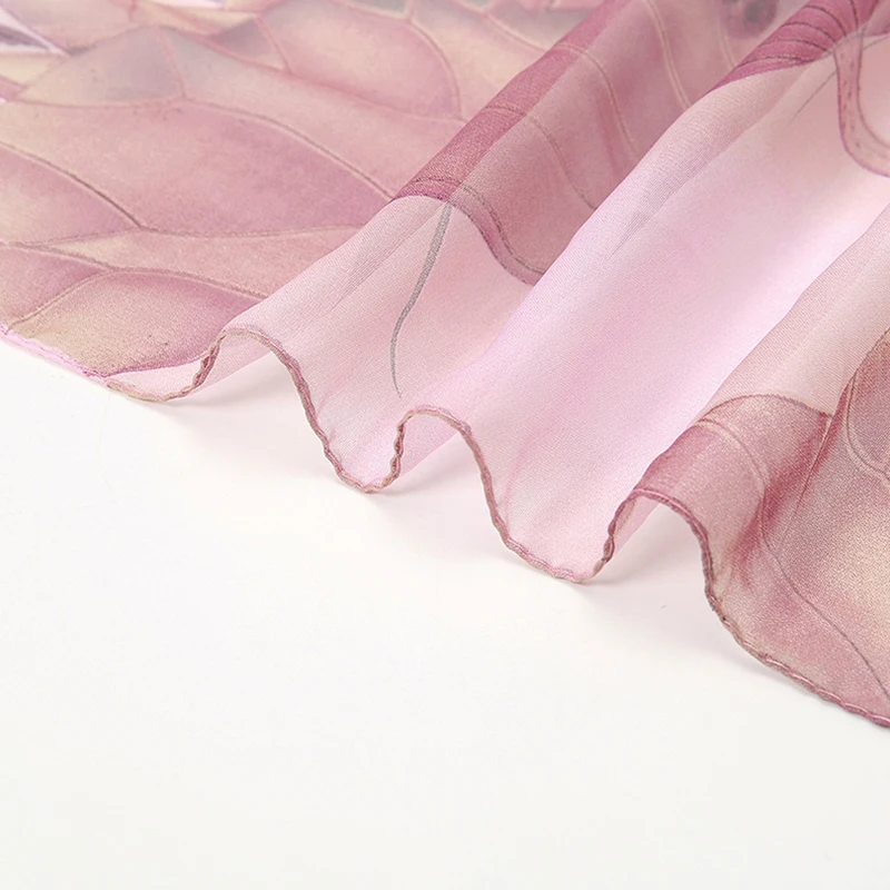 Lotusblütenmuster Simulation Seidenschal Damen Chiffon Schal Lange Gaze Leichter Halstuch Modischer Schal Hijab – Detail 5