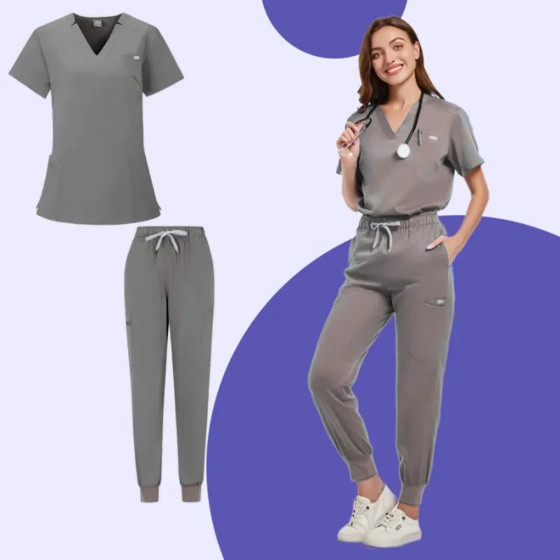 Uniformes cirúrgicos para mulheres, Conjunto de esfrega, Top e calça, Médico, Enfermeira, Vestuário de salão de beleza, Esfoliantes clínicos, Spa, Médico Enfermagem, Traje clínico