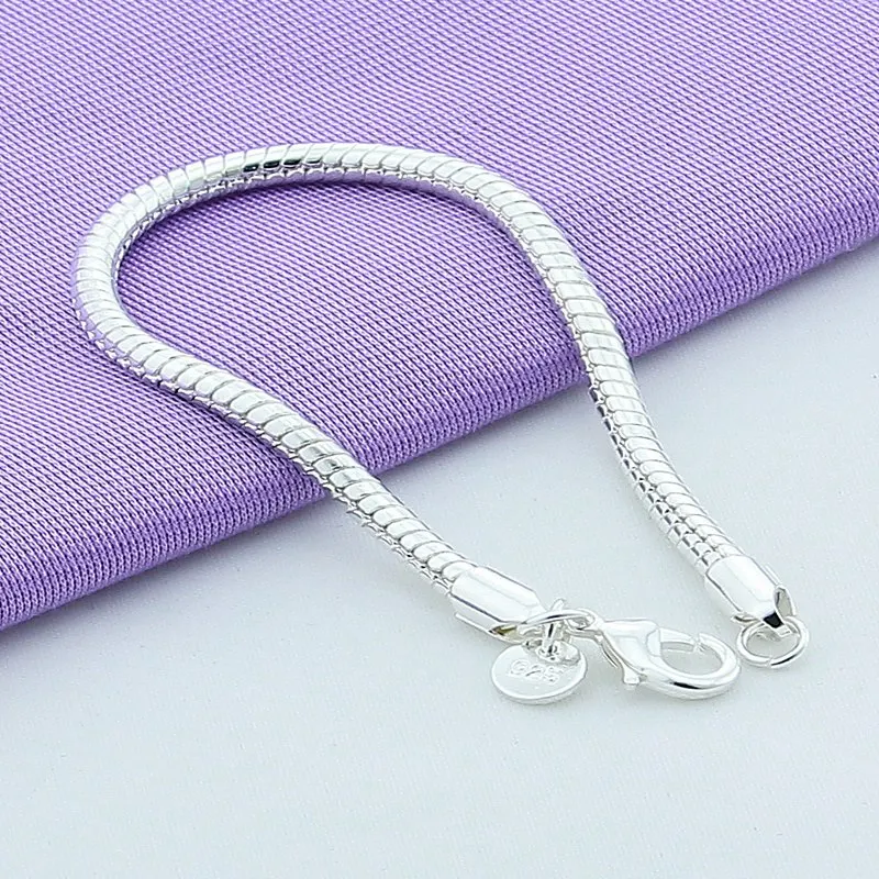 Pulsera de plata de ley 925 para mujer, cadena de serpiente de 3MM, brazalete artesanal, regalo de joyería de compromiso