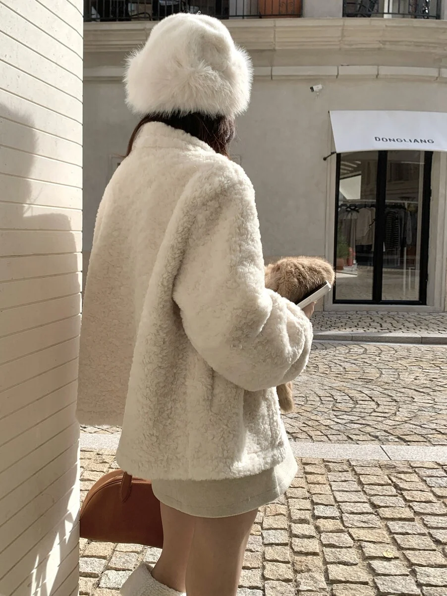 한국 슬레 오르트 플루 양털 가죽 내열성 따뜻한 여성용 가을 겨울 신상 패션 센세이션 여성 재킷