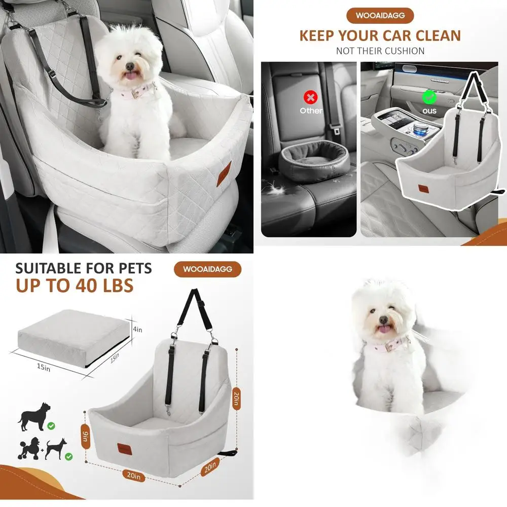 

Автомобильное кресло для собак среднего размера с креплением к ремню безопасности, съемное и моющееся, с регулируемыми ремнями, бежевое