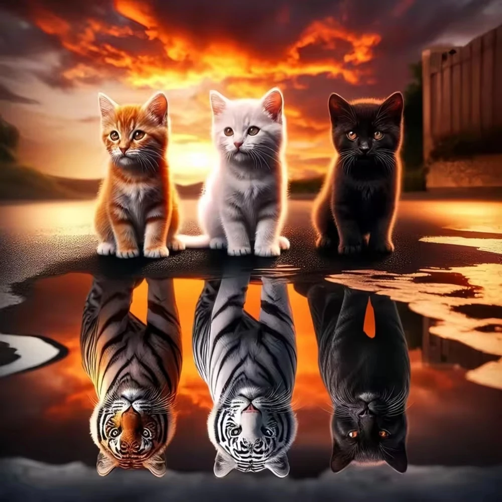 5D DIY Diamantmalerei Katze Tier Sets Kreuzstich Reflexions-Diamantmosaik Tiger Wohnzimmer Kunsthandwerk