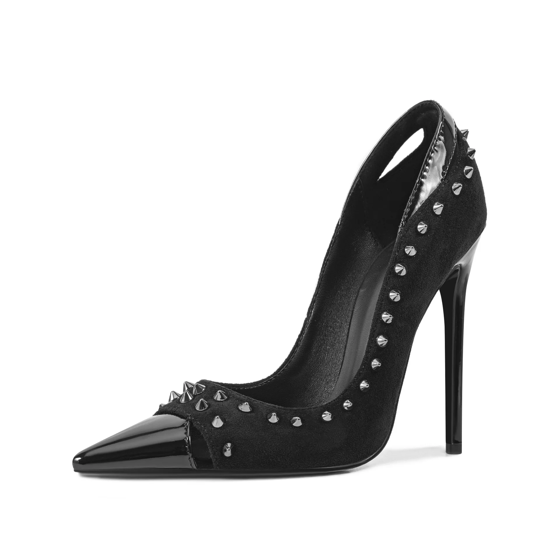 

Women's Suede Patent Leather Pump Gold Studded Pointed Toe Stiletto Heel Cutout for Parties Night Out Evening Events Clubwear