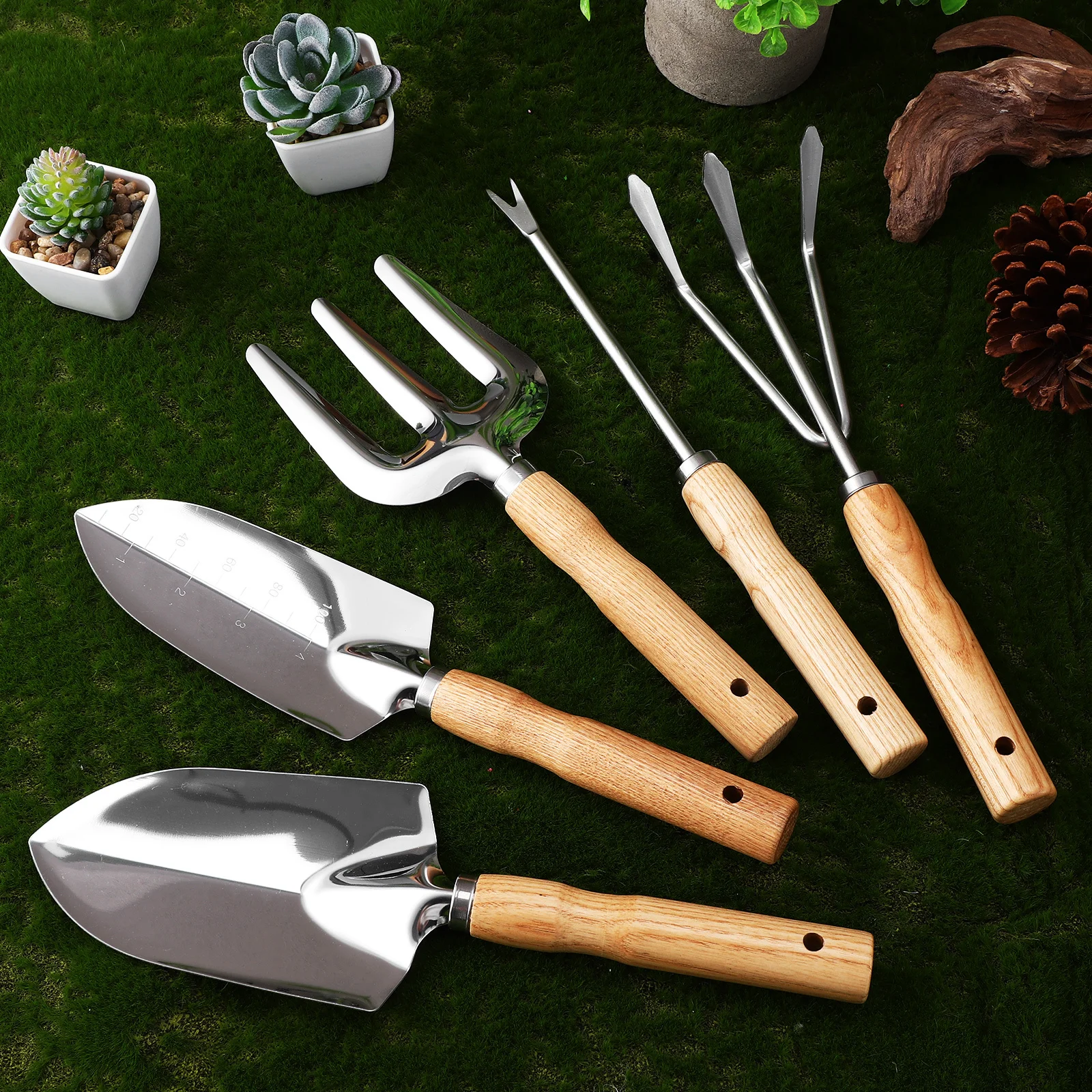 

1Set Garden Tools Set Stylish Stainless Steel Pruning Digging Planting Multi Functional Wooden Handle Gardening Gifts for Men