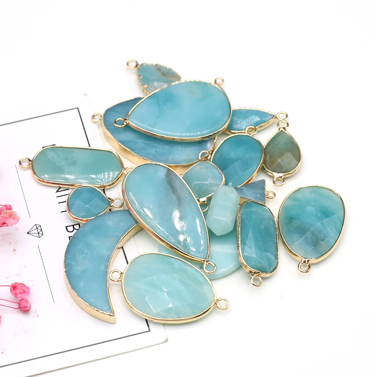 Natural Semi Precious Blue Amazonite Geometric Pendant Jewelry Making DIY Necklace Earrings Accessories Gift