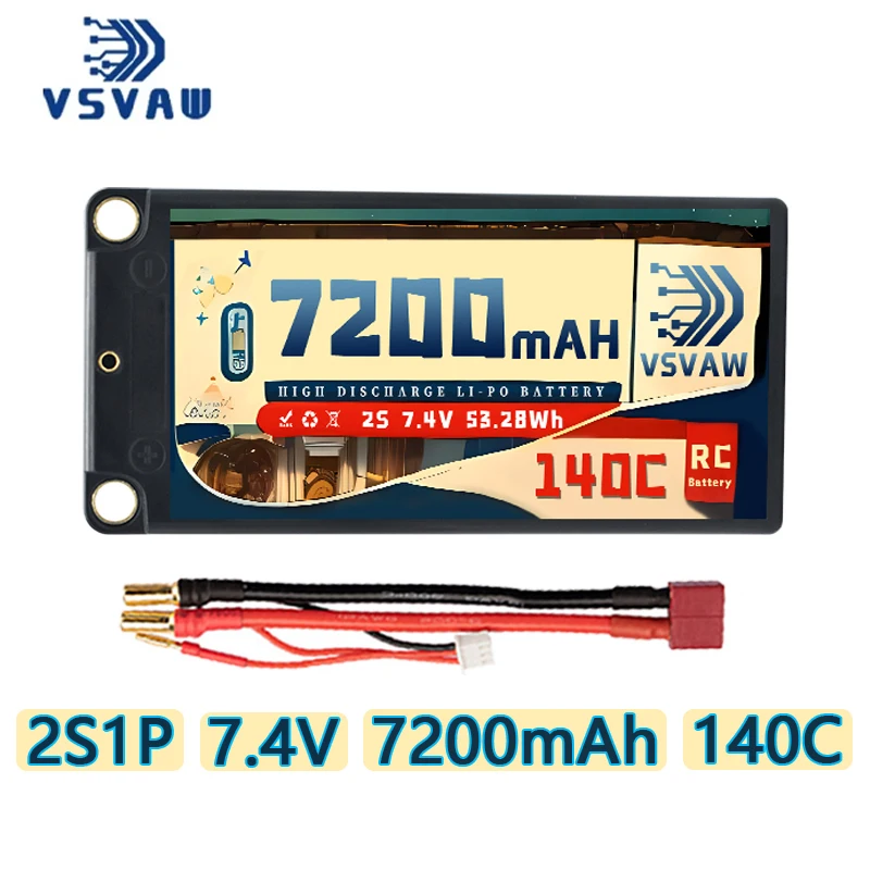 VSVAW 2S 7.4V 7200mAh 140C/280C with 5mm bullet T plug suitable for remote control car model RC toy high rate Lipo battery