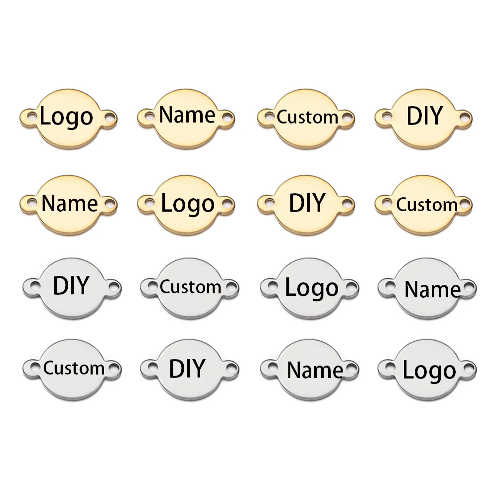 

20pcs Custom Stainless Steel Double-hole Pendant Charms Free Laser Engrave Your Logo Design Bracelet Charms Necklace Pendant