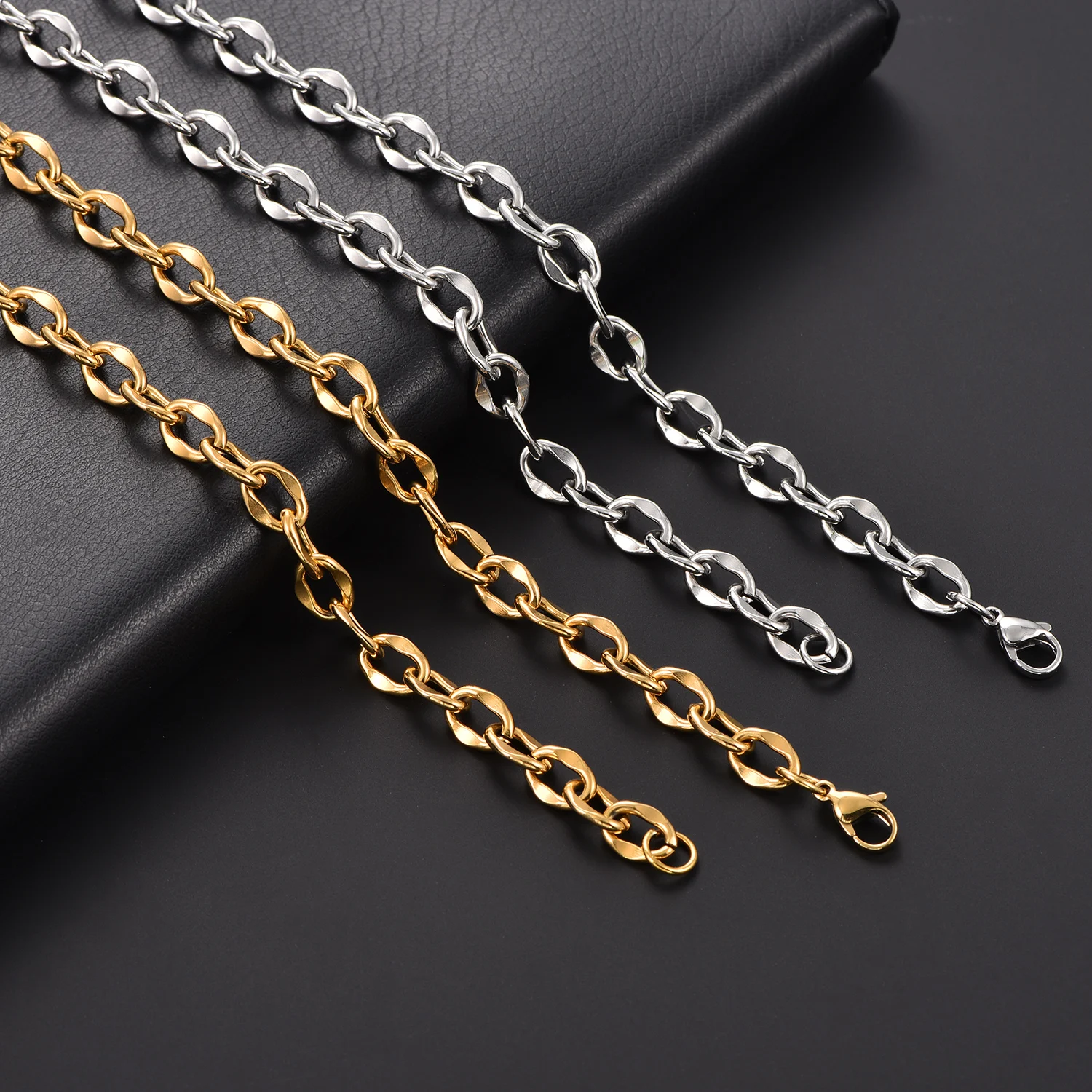 5/6/7mm Edelstahl Ovalkette Kubanische Halskette Hip-Hop Punk Knoten-Glieder Exquisiter Armschmuck für Frauen und Männer – Detail 4