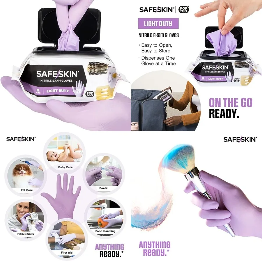 

SAFESKIN Disposable Nitrile Gloves in POP-N-GO Pack of or Powder Free - Hair, Cleaning, Medical Use, Food Handling