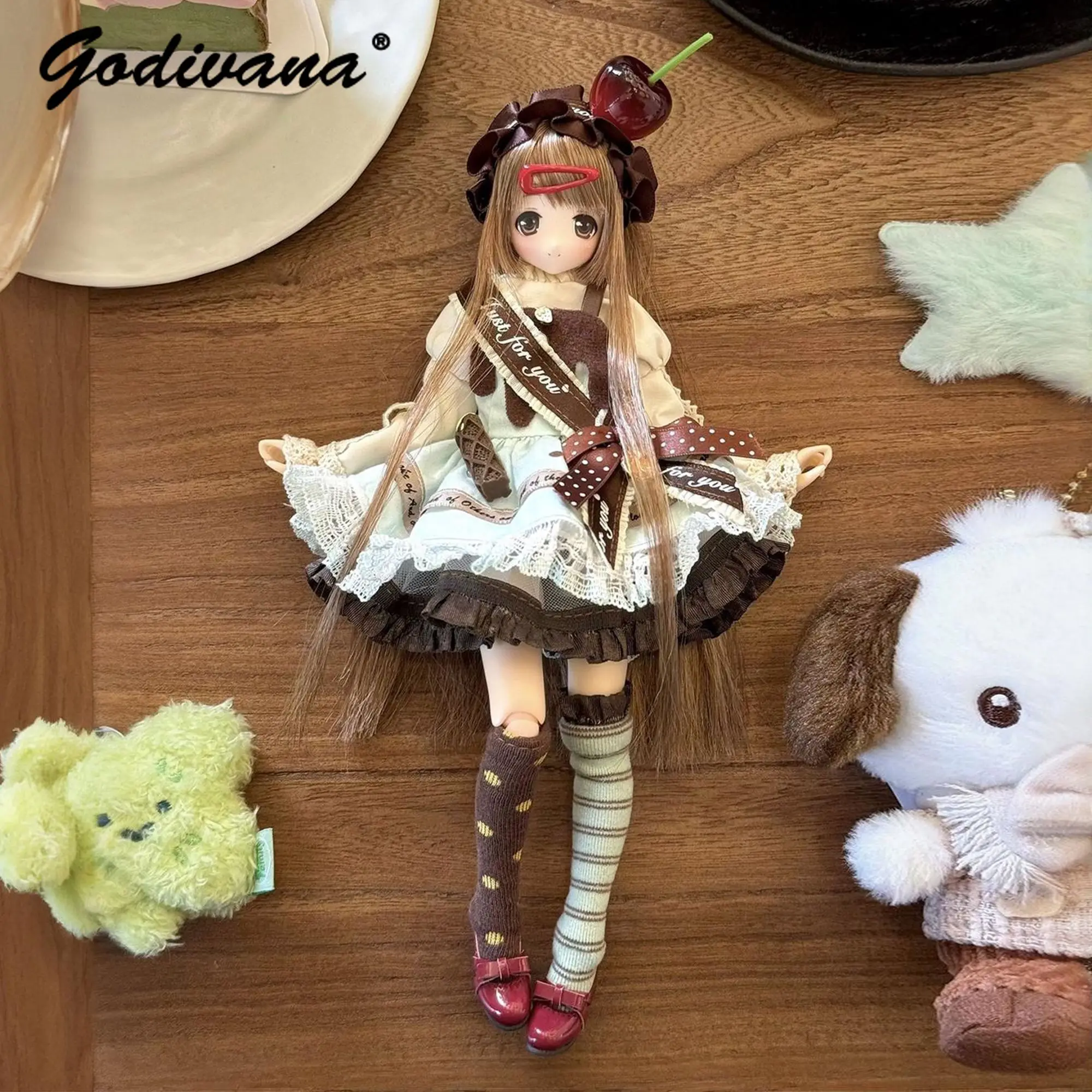 特別な6体用bjdドール服、スイートでキュートなレーストリムのエンジェルプリンセスロリータドレスガウンセット、アゾンob22-ob24-minty4に適合、普段着