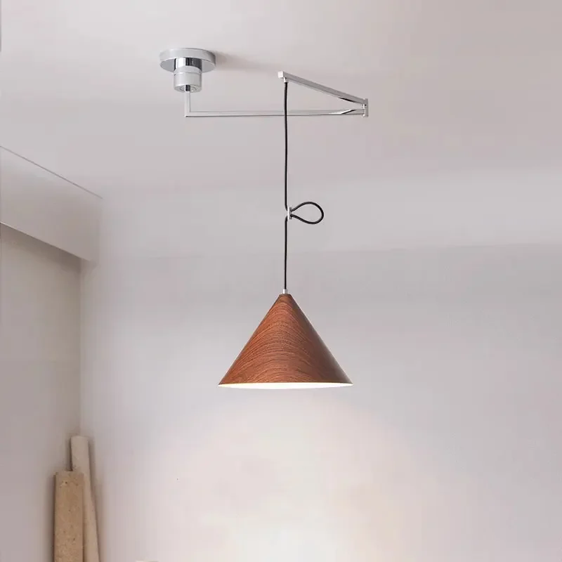 

Nordic Movable Rocker Arm Telescopic Chandelier Modern Restaurant Kitchen Japanese Retro Bedside American Droplight