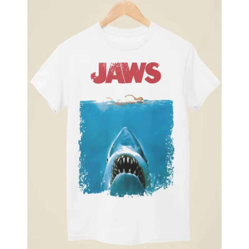 Jaws Movie Poster Inspiration Neutral Black T-shirt Summer New Casual T-shirt, Suitable for Both Men and Women in All Seasons