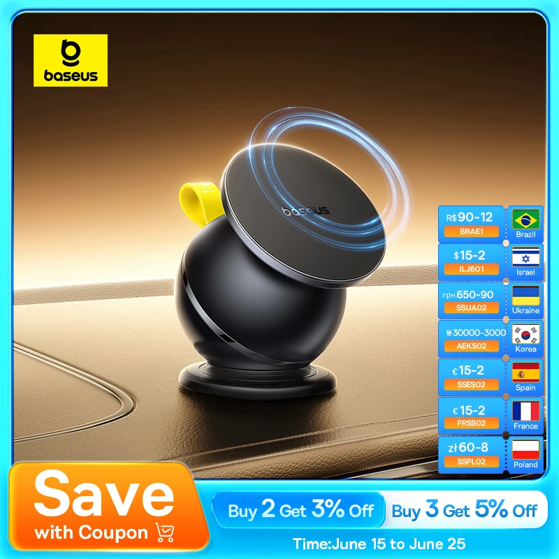 Baseus Magnetic Car Holder Mobile Phone Stand For iPhone Samsung Redmi With Rotating Base Car Mount Universal Phone Holder