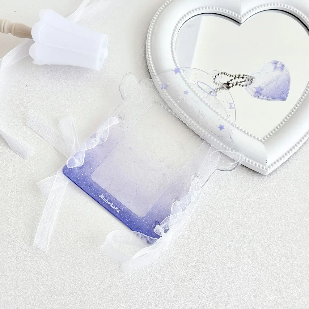 

New PVC Photo Card Holder Glitter Lace Tie Kpop Idol Photo Sleeves Transparent Protective Display Sleeves Girls Gift