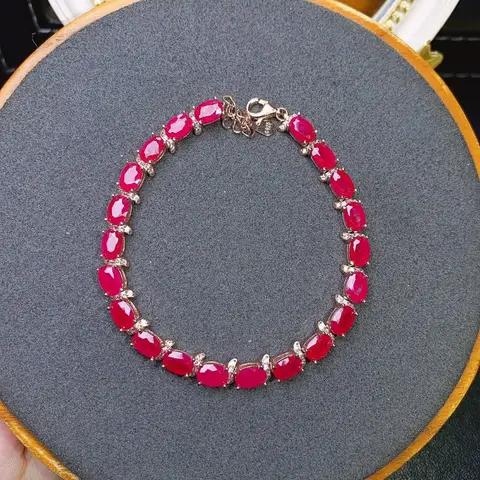Pulseira de prata esterlina 925 das mulheres, Rubi Natural Incrustado, Suporte Detectar Pulseiras Pop, Encantos Designer, Joalheria Fina