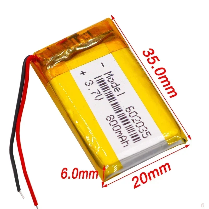 3.7v 602035 800mAh Lithium Li Ion Polymer Rechargeable Battery For DVR GPS Car Tachograph Bluetooth Headphone Battery