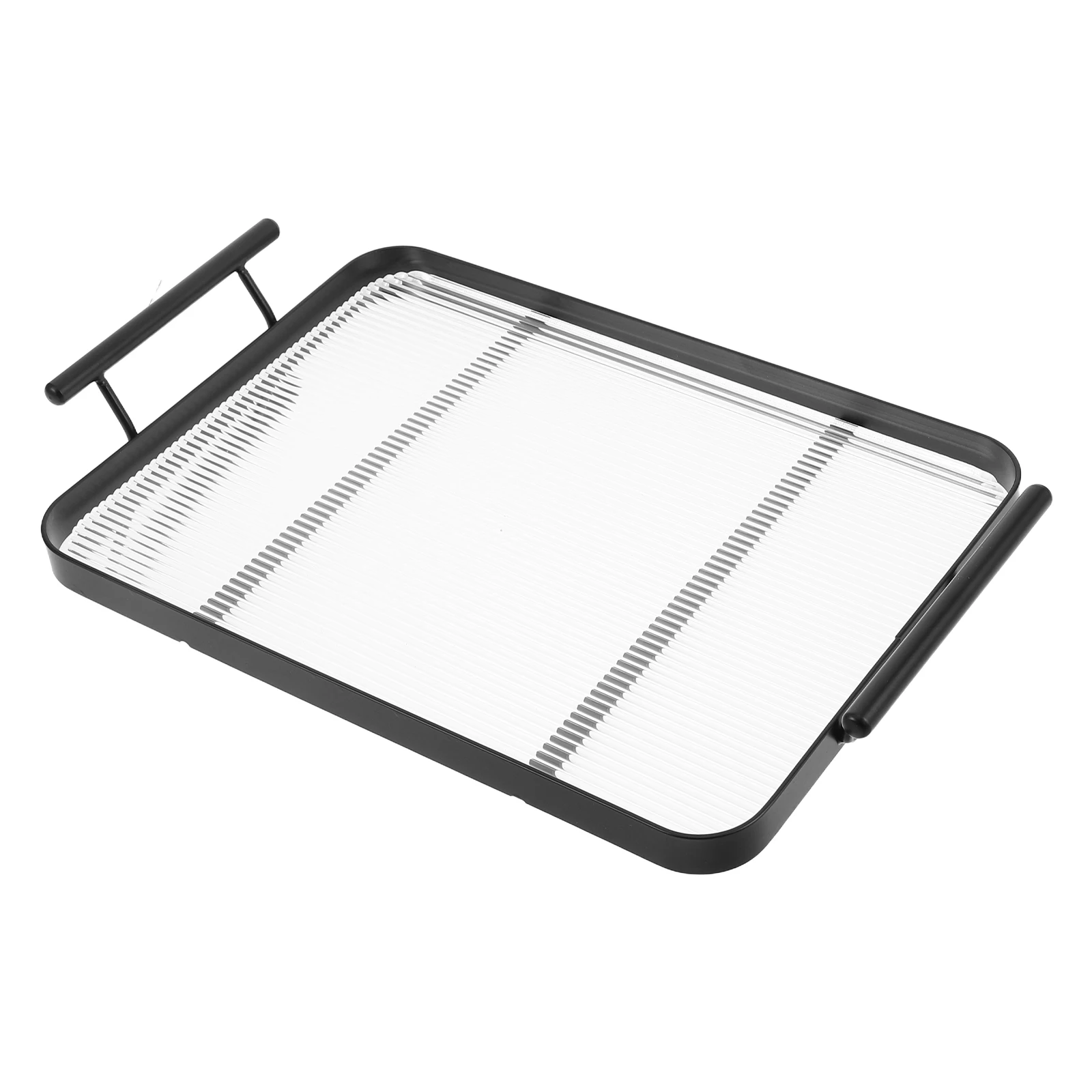 

Rectangular Horizontal Stripe Tray Acrylic Material Stable Handles Tea Cups Water Glasses Fruits Home Decor Kitchen Use