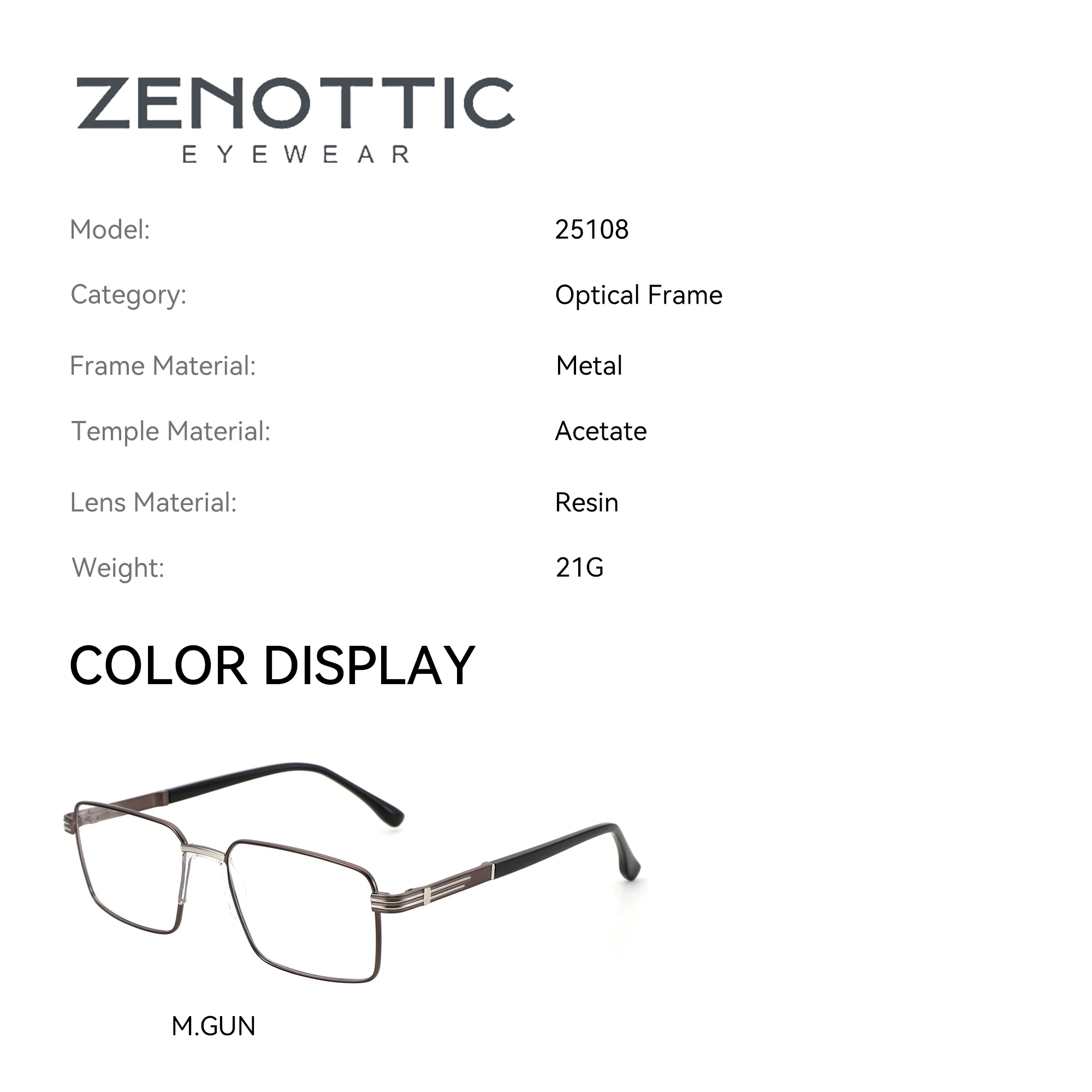 ZENOTTIC M Size Modish Square Prescription Glasses For Men Modish Metal Progressive Photochromic Optical Eyeglasses