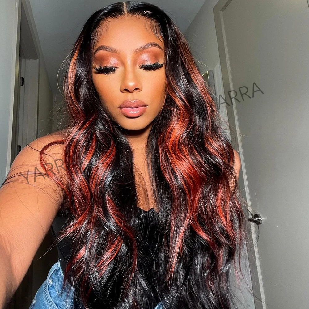 200% Highlight Orange Red 13x6 Lace Frontal Human Hair Wigs 13x4 Body Wave Lace Front Wig For Women Pre Plucked Glueless 4X6 Wig