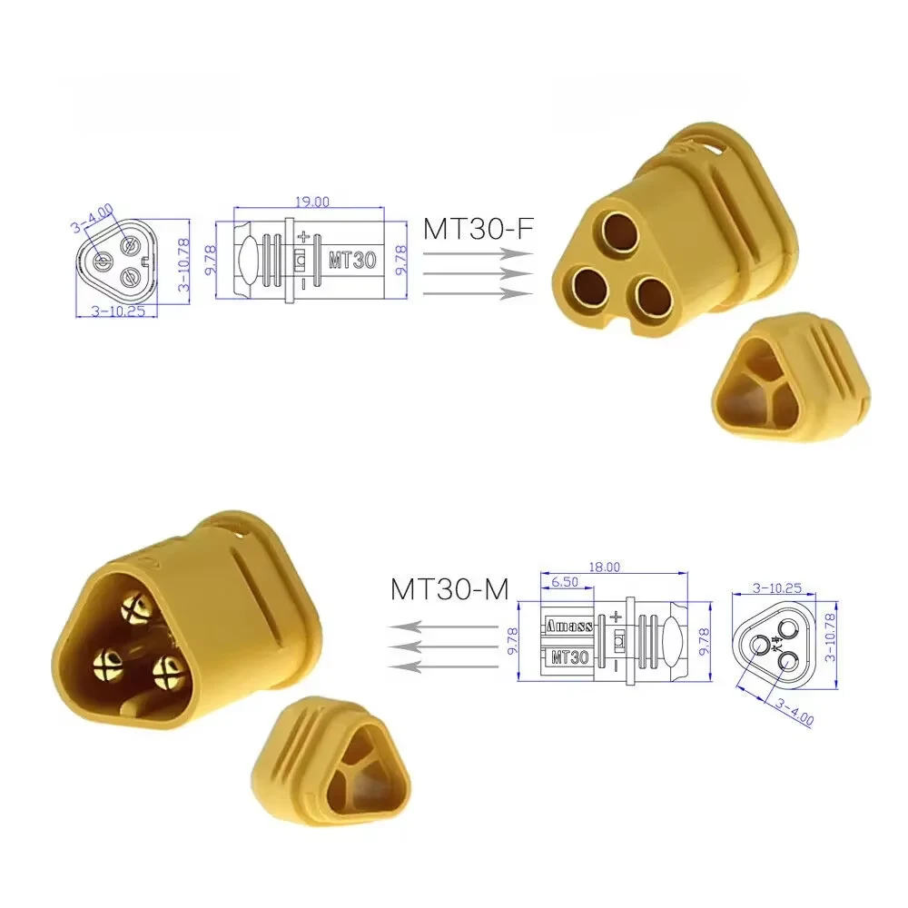 10 Paar AMASS MT30 Steckverbinder 2mm 3-Pin-Stecker Motorstecker für RC ESC Lipo-Akku