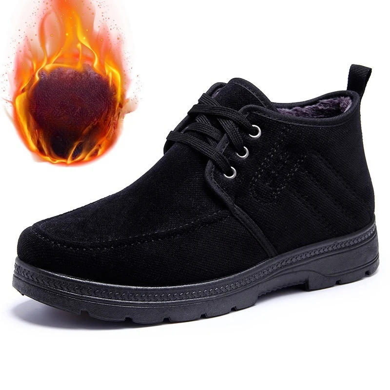 Herren Winterstiefel, Schnürstiefel mit Fleece-Futter, knöchelhohe Stiefeletten, rutschfeste, dicke Sohle, warm, für ältere Herren, lässige Baumwollschuhe. – Detail 10