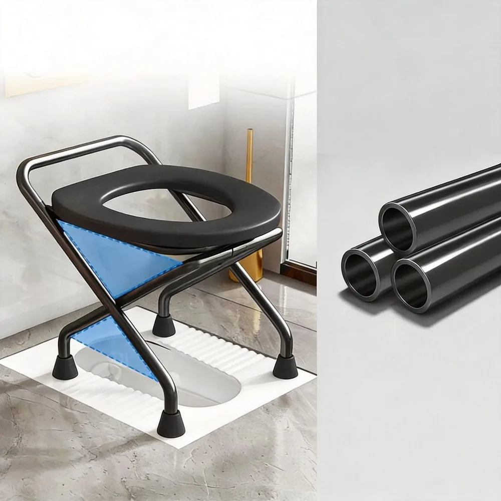 Chaise de toilette pliante portable avec pieds antidérapants et bords arrondis, revêtement protecteur, adaptée aux personnes âgées, aux femmes enceintes, à la récupération post-opératoire, aux soins à domicile, au camping et à l'utilisation en camping-car