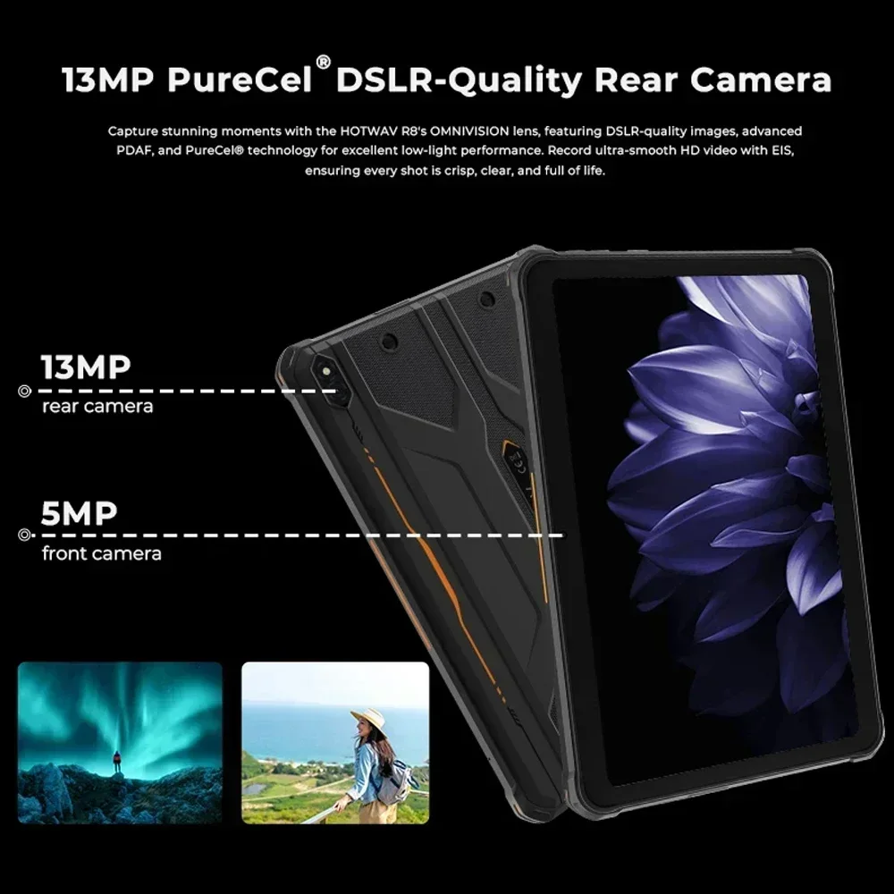 Rugged Tablets HOTWAV Android 14 R8 10.1'' HD+10800mAh Battery IPad 5MP+13MP Camera 12(4+8)GB+128GB Charging OTG Reverse Tablet