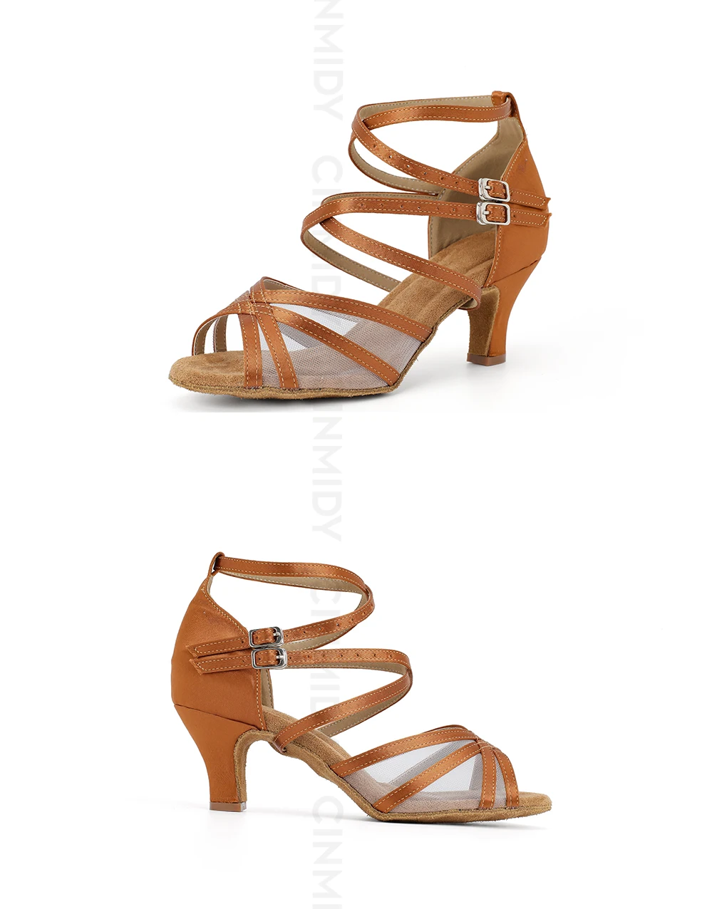 CINMIDY Braune Seiden-Satin Tanzschuhe Weiche Sohle Mesh Salsa Tango Latein Tanzschuhe Ballsaal Party Sandalen Damen Hochzeitsschuhe – Detail 13