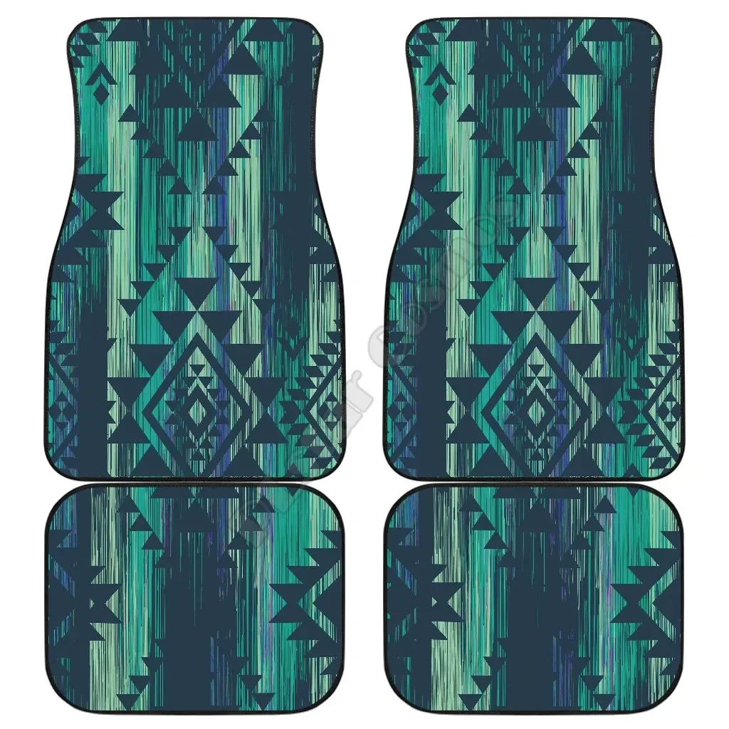 

Green bohemian stripes Car Floor Mats 3D Printed Pattern Mats Fit for Most Car Anti Slip Cheap Colorful 02