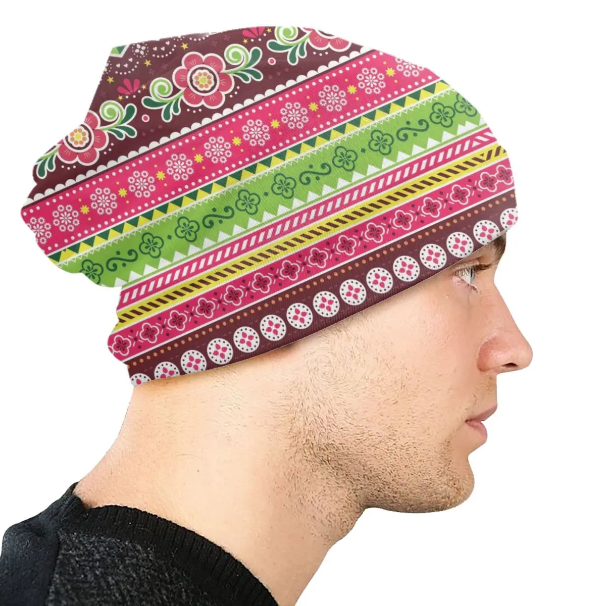 Moroccan Style Mandala Bohemian Floral Skullies Beanies Caps Winter Knitted Hat Unisex Adult Geometric Flowers Bonnet Hats