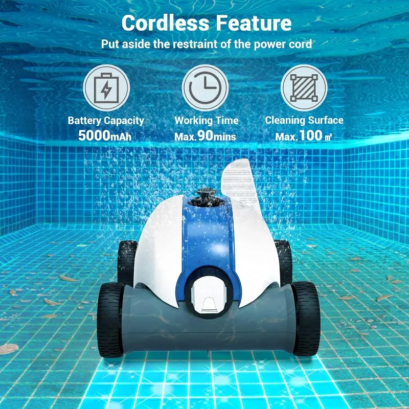 Robotic Pool Cleaner, Wired Automatic Pool Vacuum, Powerful Cleaning with Dual Drive Motors, IPX8 Waterproof