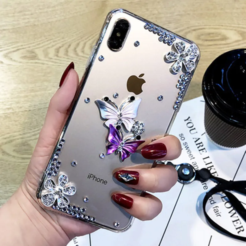 Butterfly Diamond Flower Rhinestone Case For IPhone 17 16 15 14 11 12 13 15 Pro Max 16 Pro Max Phone Case