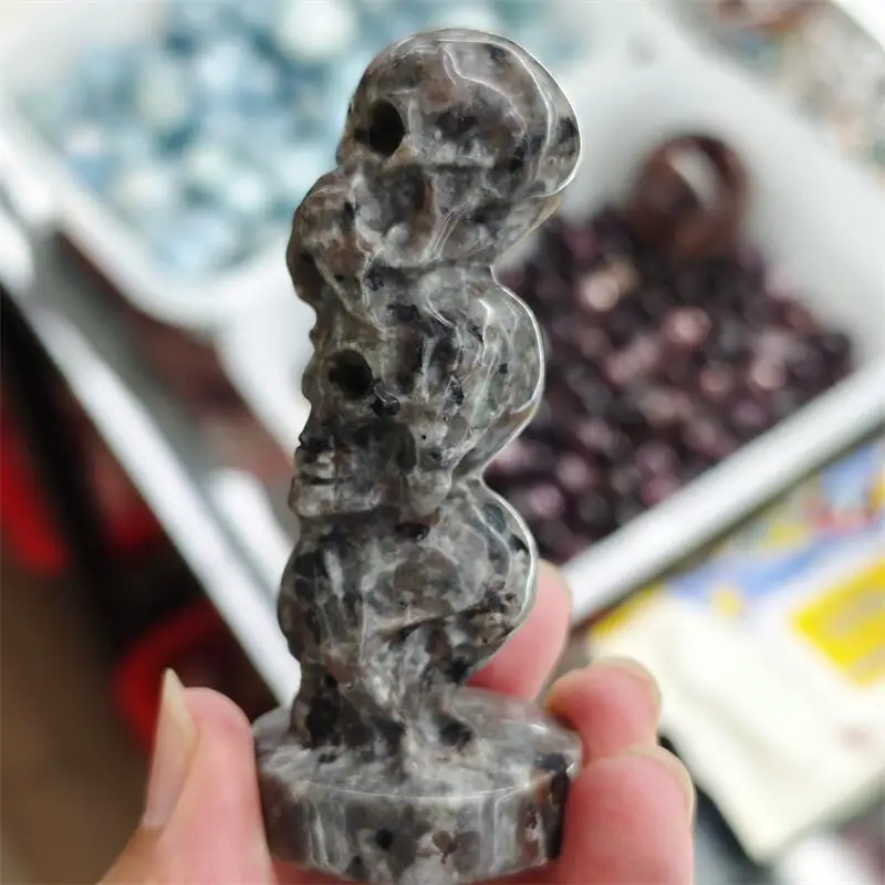 Natural Yooperlite Skull Tower Carving Mermaid Crafts Home Furnishings Fengshui Decoration Christmas Gift 1pcs