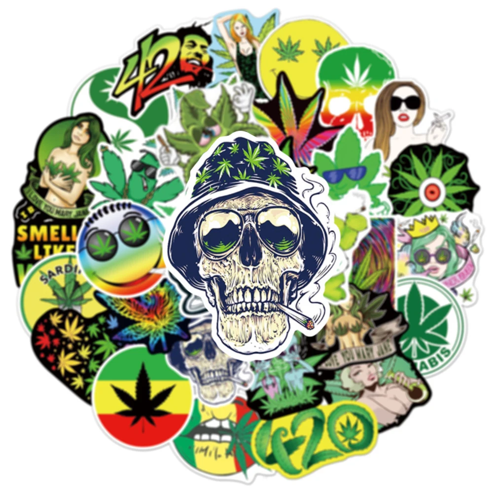 10/30/50Pcs Funny Characters Leaves Weed Smoking Graffiti Stickers Luggage Laptop Waterproof Stickers Skateboard Kids Stickers