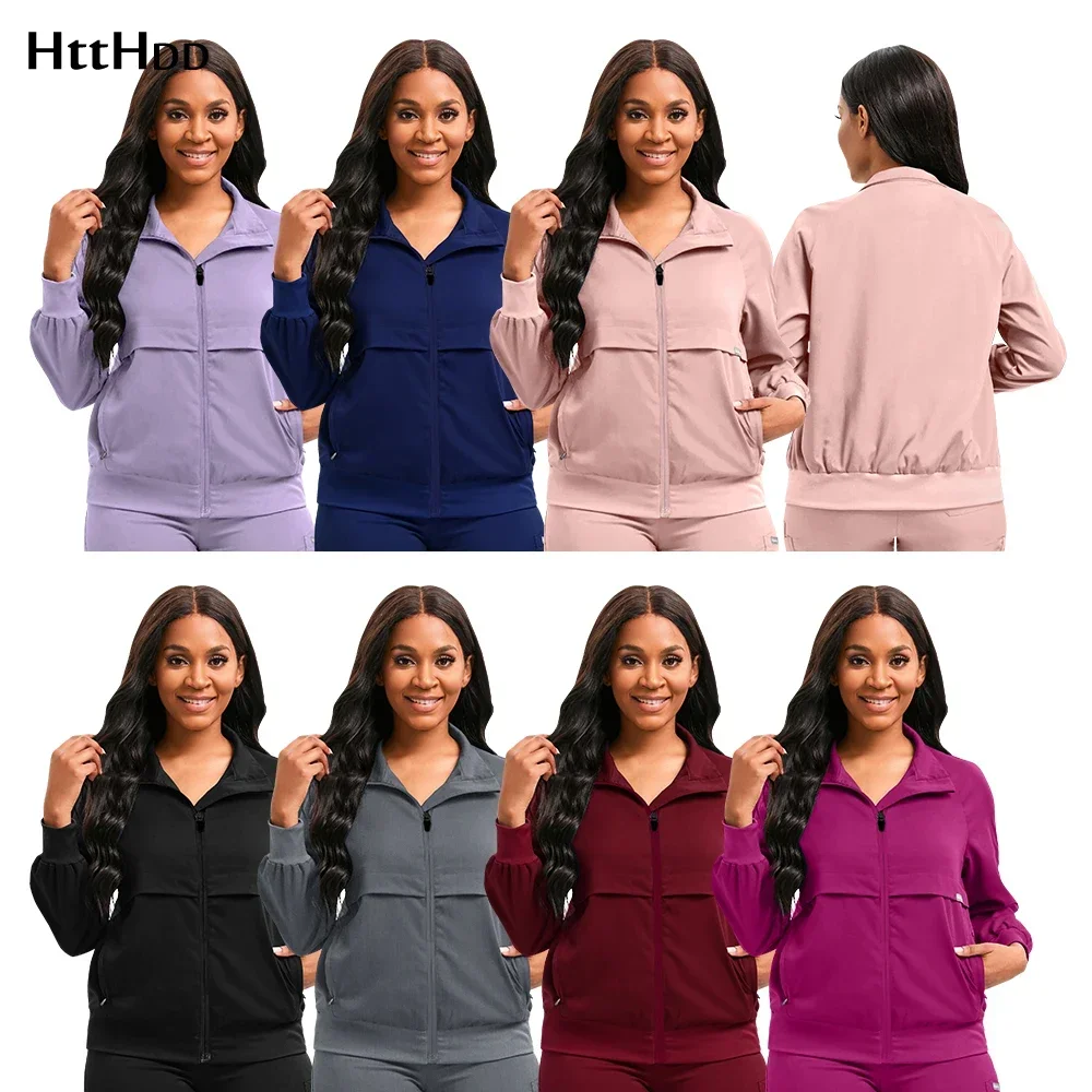 Wholesale Unisex Medical Uniform Scrub Tops Long Sleeved Jacket Outer Garment Laboratory Medical Beauty Work Uniforms Breathable