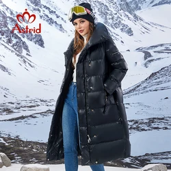 Astrid-Parka longa de peito duplo feminino, jaqueta com capuz, casaco acolchoado, estofamento quente, soprador de ar, neve grossa, inverno