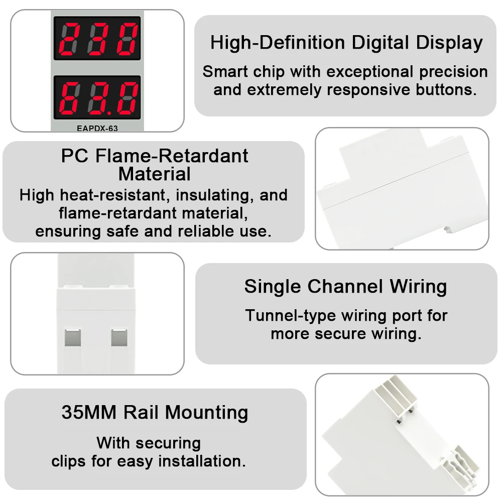 AC 40A 63A 230V Din Rail Adjustable Over Voltage Under Voltage Protective Device Protector Relay Over Current Protection Limit