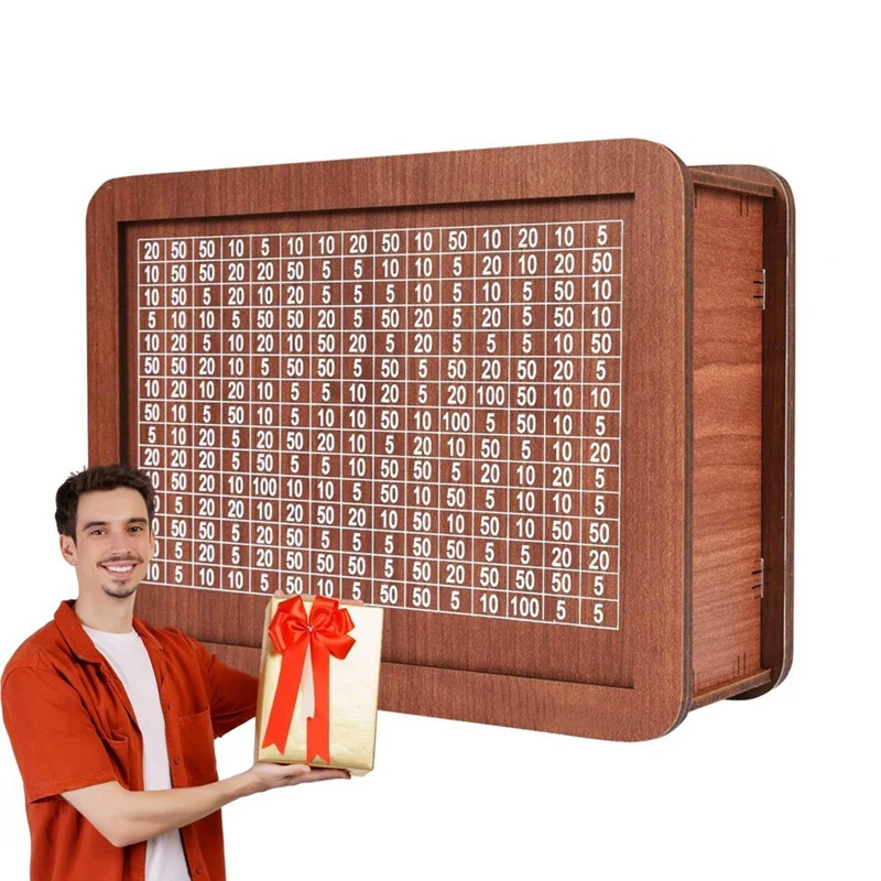 Tirelire Réutilisable en Bois avec Cible de Comptage pour Adulte et Enfant, Tirelire Durable avec Compteur, 18 Pièces