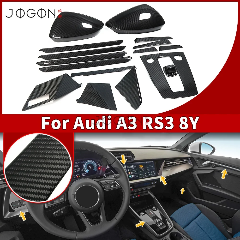 

LHD Full Whole Set 100% Real Carbon Fiber Car Interior Panel Trim Side Rear Mirror Caps For Audi A3 8Y 2021 2022 Styling