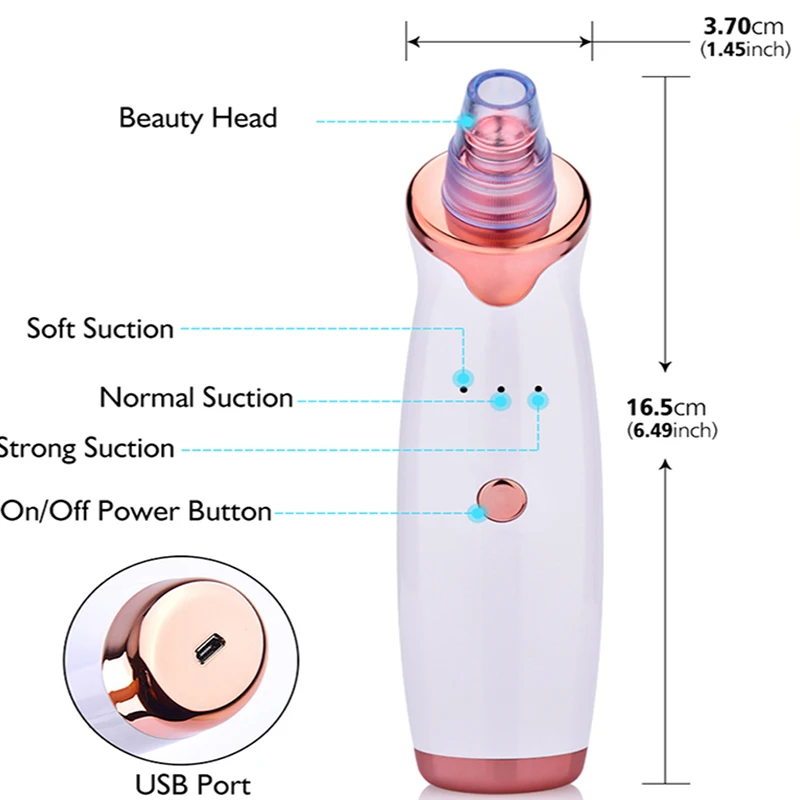 Removedor de espinillas portátil, herramienta de limpieza de acné y puntos negros faciales al vacío, máquina de limpieza de poros con cabezal de succión