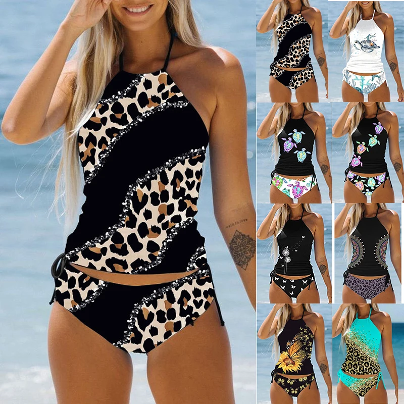 Traje de baño de dos piezas para mujer, Tankini con estampado de diseño, Monokini, novedad de verano, 2023