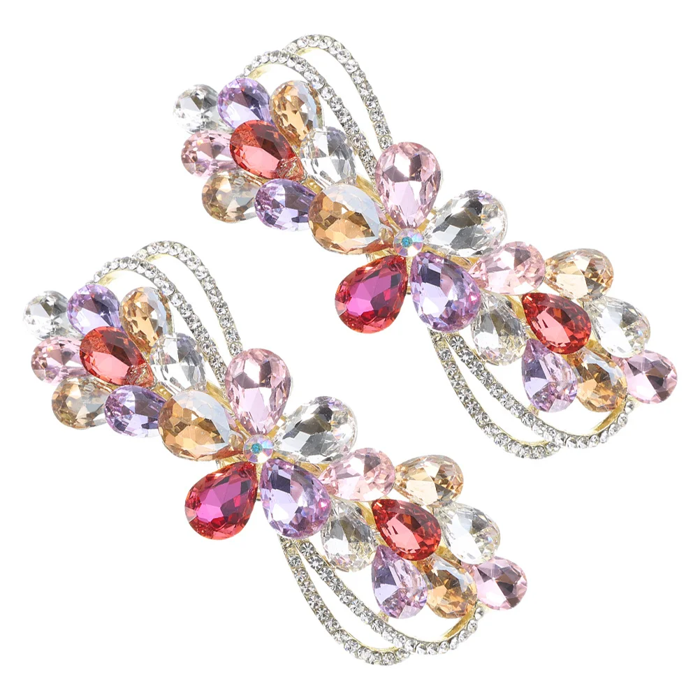 

2pcs Rhinestone Hair Clips For Women Floral Barrettes Thick Hair Wedding Bridal Accessories Flower Clip Metal Hairpins Party