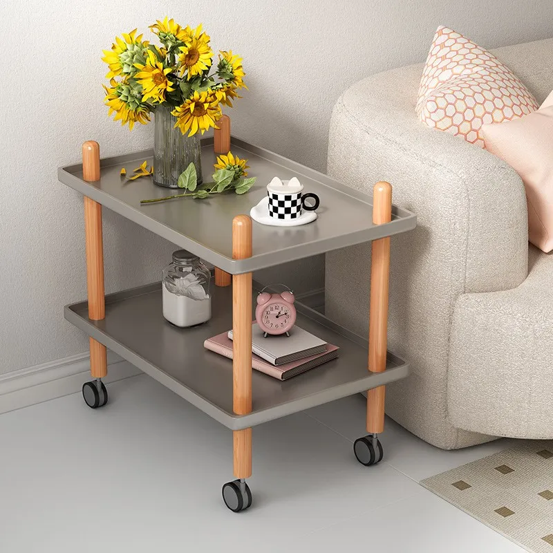 Mobile Trolley Sofa Bedside Table Tea Table Double-layer Small Table Bedside Table Simple Solid Wood Edge Table Corner Table New