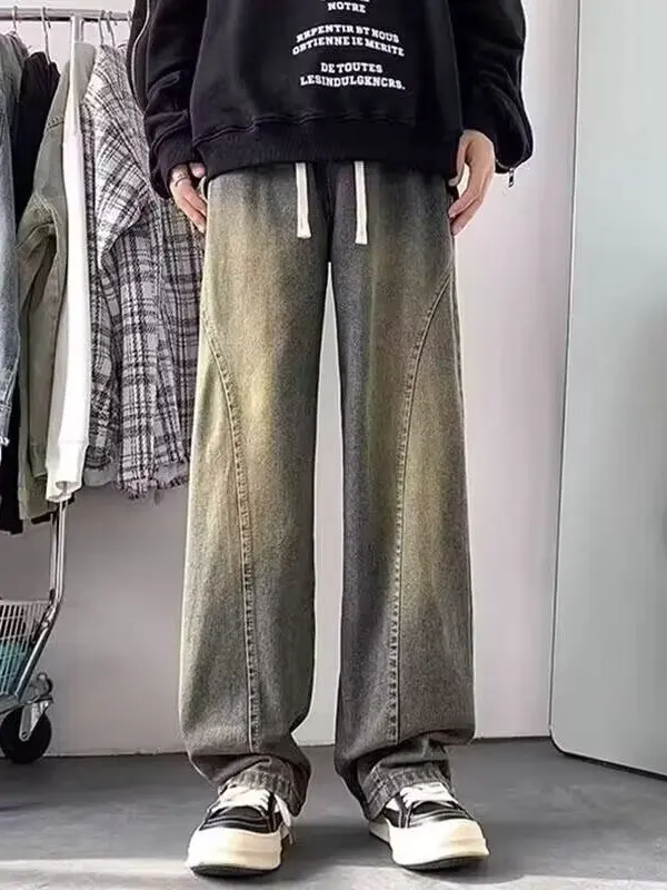 

Мужские джинсы American Sle: ретро-стиль, широкие штанины, повседневные, весенний тренд, джинсы с пэчворком, универсальные, для отдыха